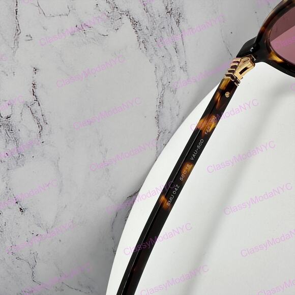 New MIU MIU Sunglasses Brown Tortoise Round Acetate Gold Metal Logo Authentic main image 6
